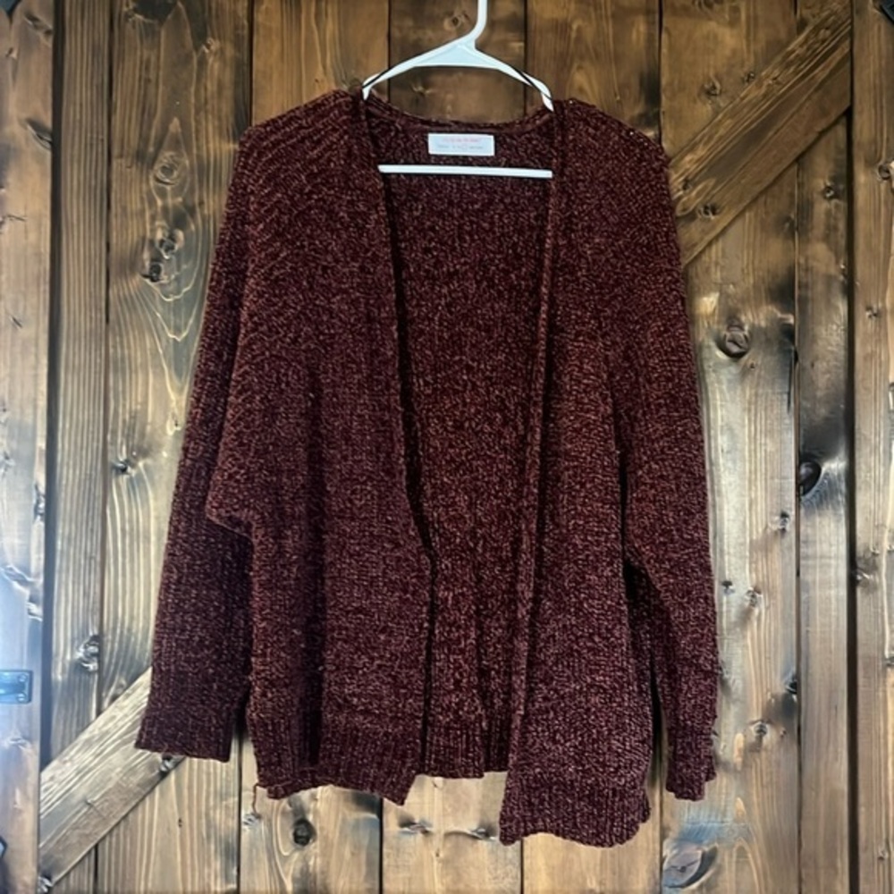 “It’s Too Cool For School” Burgundy drop shoulder cardigan size Large